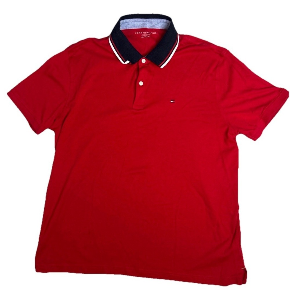 Tommy Hilfiger Shirt Men X Large Red Polo Collared Short Sleeve Golf Casual